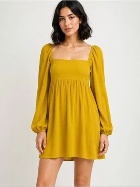 Jackson Rowe "Farrah" Babydoll Dress in Ochre Yellow Size Small NWT